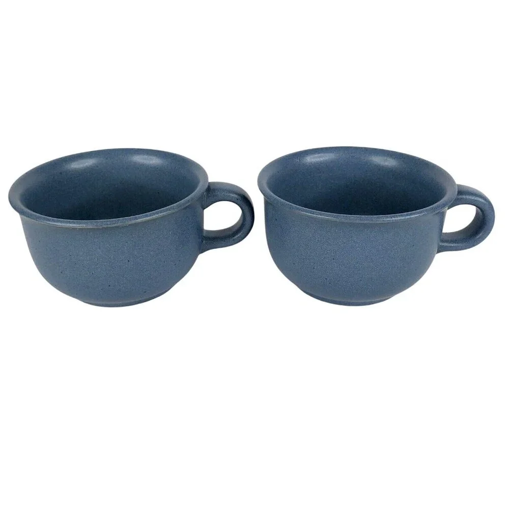2 Dansk Mesa Sky Blue Cups and Saucers Japan Stoneware Pottery Set‎